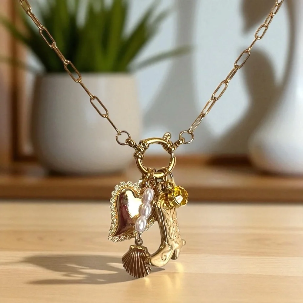 Gold Toned Charm Necklace Coastal Cowgirl